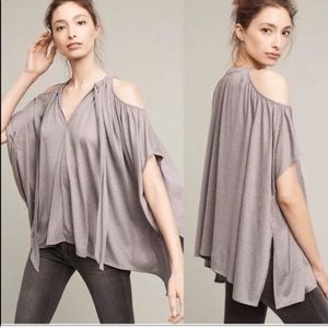 Anthropology Deletta Cold Shoulder  Silver Top